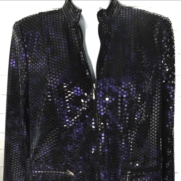 Notations Jacket Purple & Black Shiny Large NWT - Picture 7 of 8